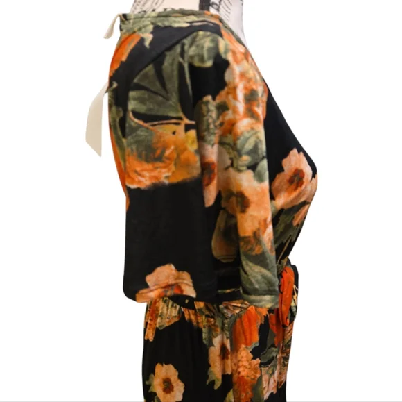 Floral Wrap Dress in Black and Orange - Picture 5 of 8